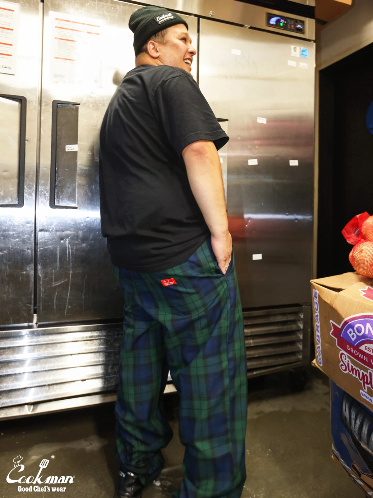 �����եѥ�� Chef Pants High-Wide Black Watch Check