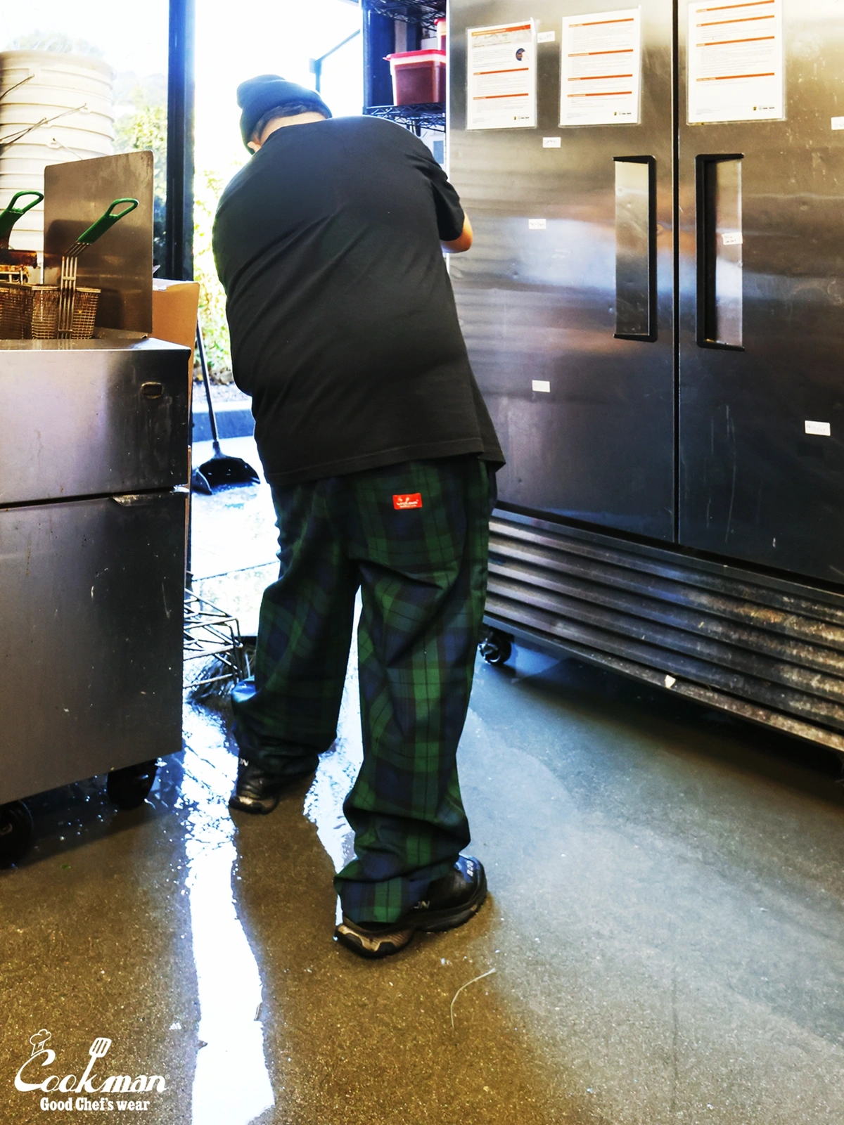 �����եѥ�� Chef Pants High-Wide Black Watch Check