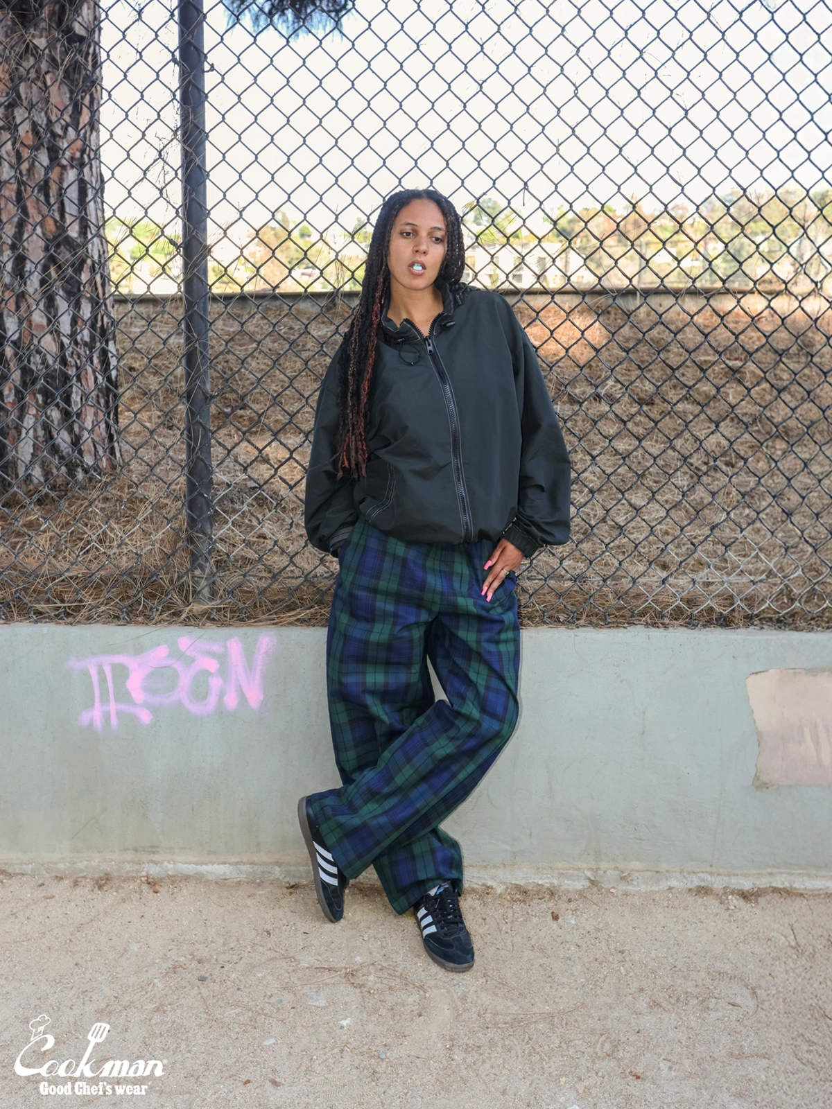�����եѥ�� Chef Pants High-Wide Black Watch Check