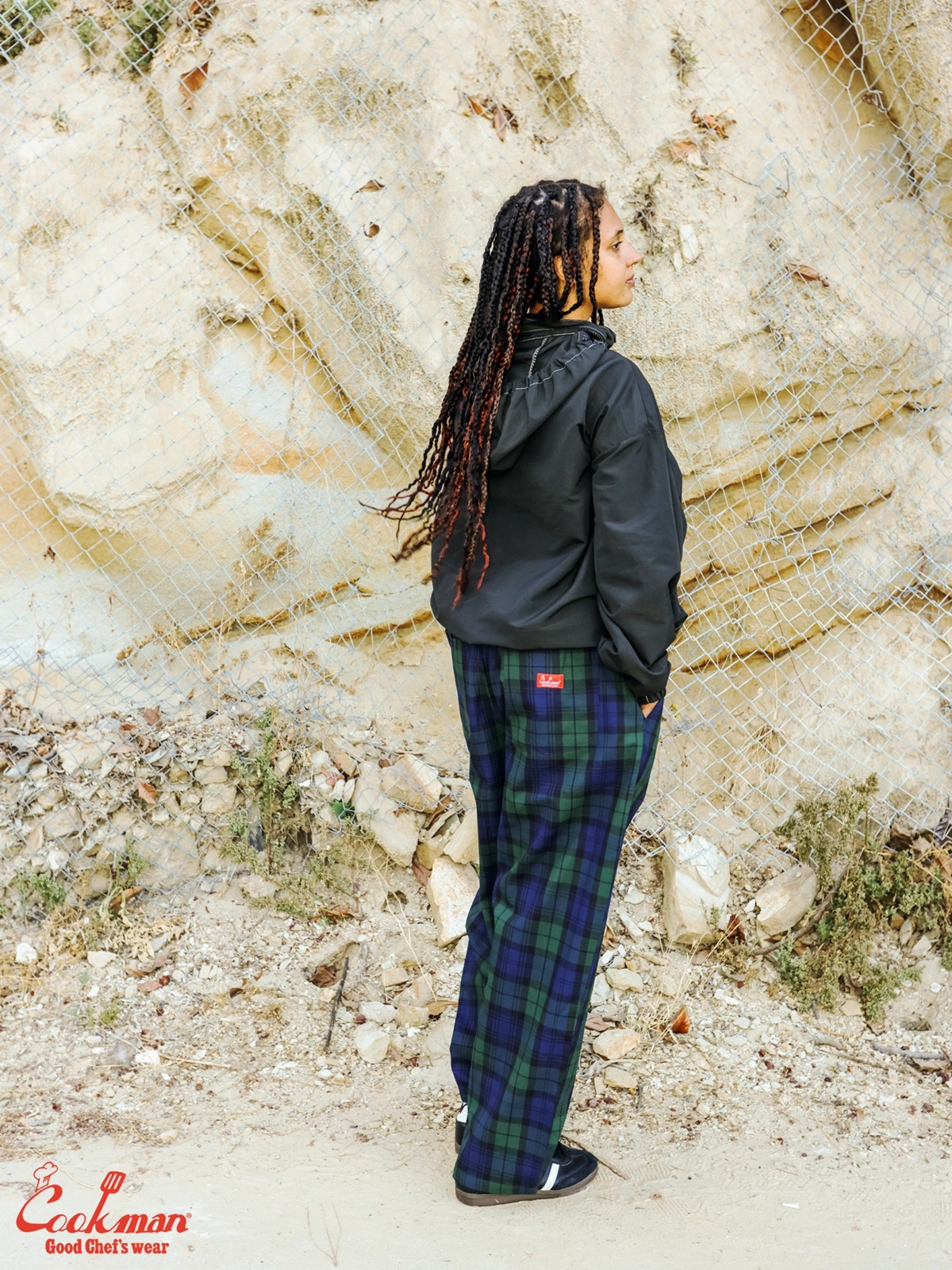 �����եѥ�� Chef Pants High-Wide Black Watch Check