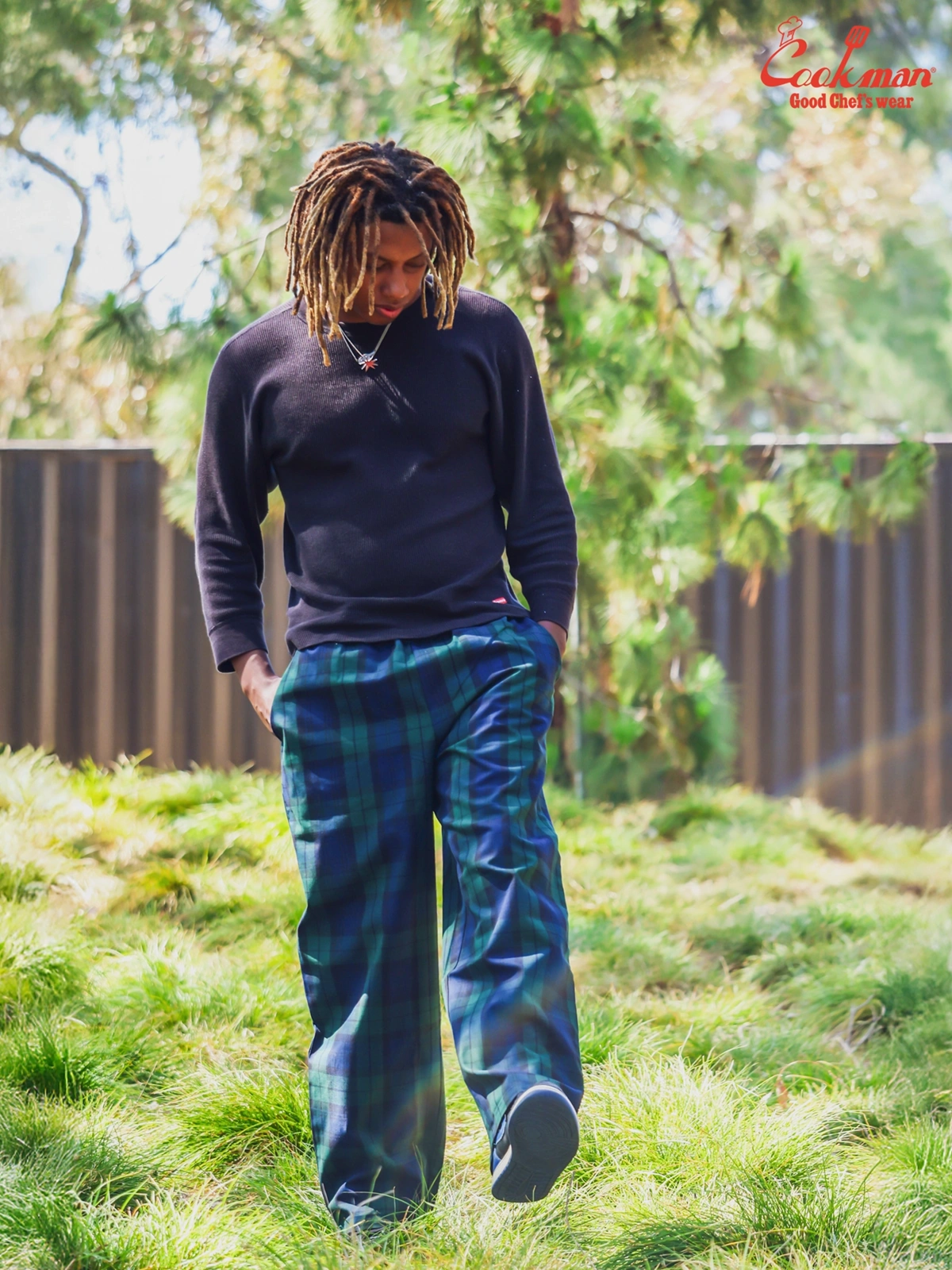 �����եѥ�� Chef Pants High-Wide Black Watch Check