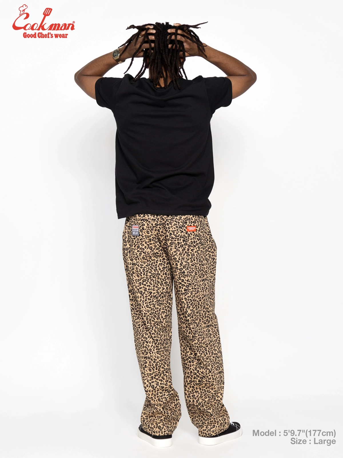 �����եѥ�� Chef Pants Semiwide Black Belt Vision Leopard Beige