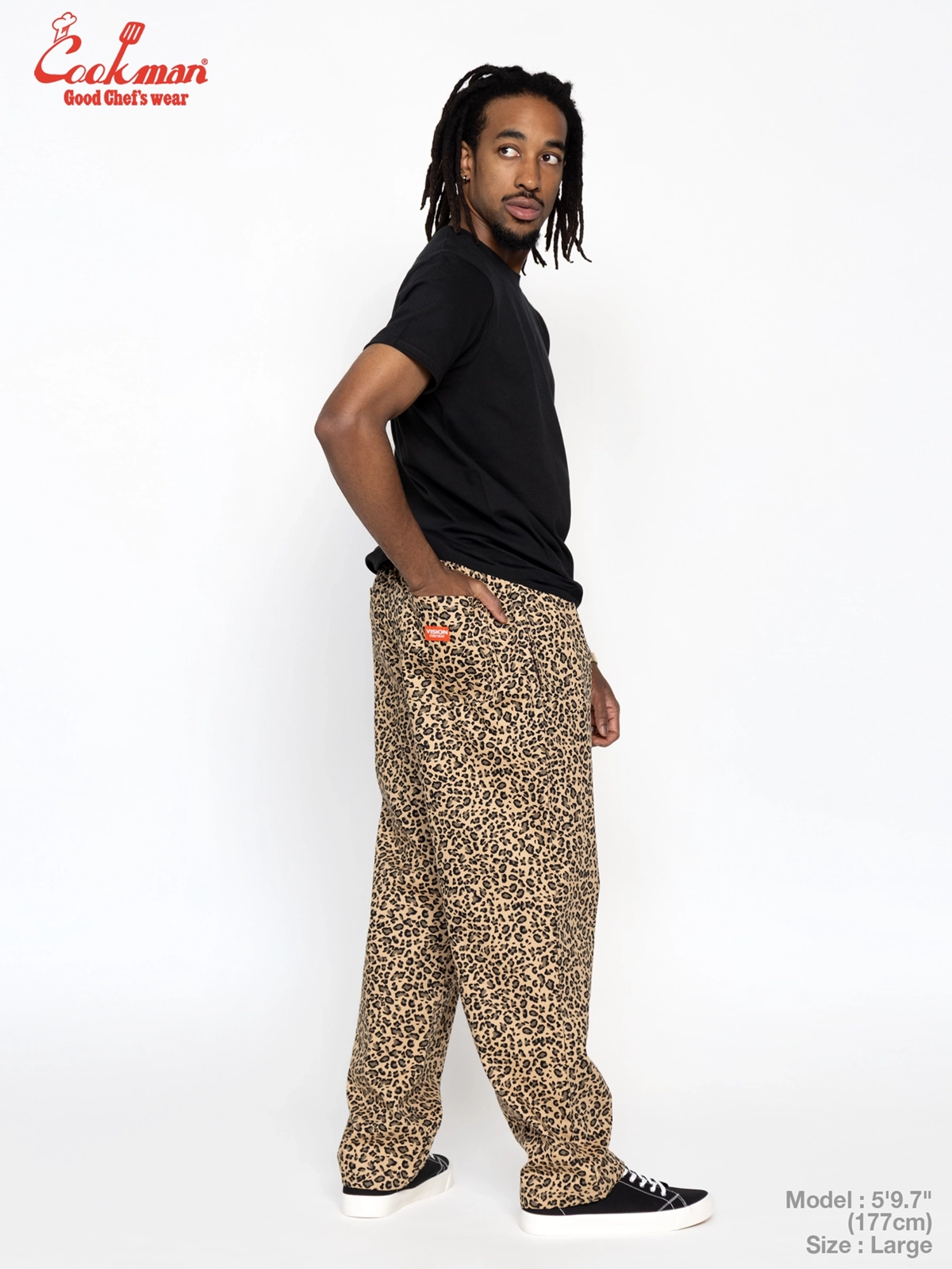 �����եѥ�� Chef Pants Semiwide Black Belt Vision Leopard Beige
