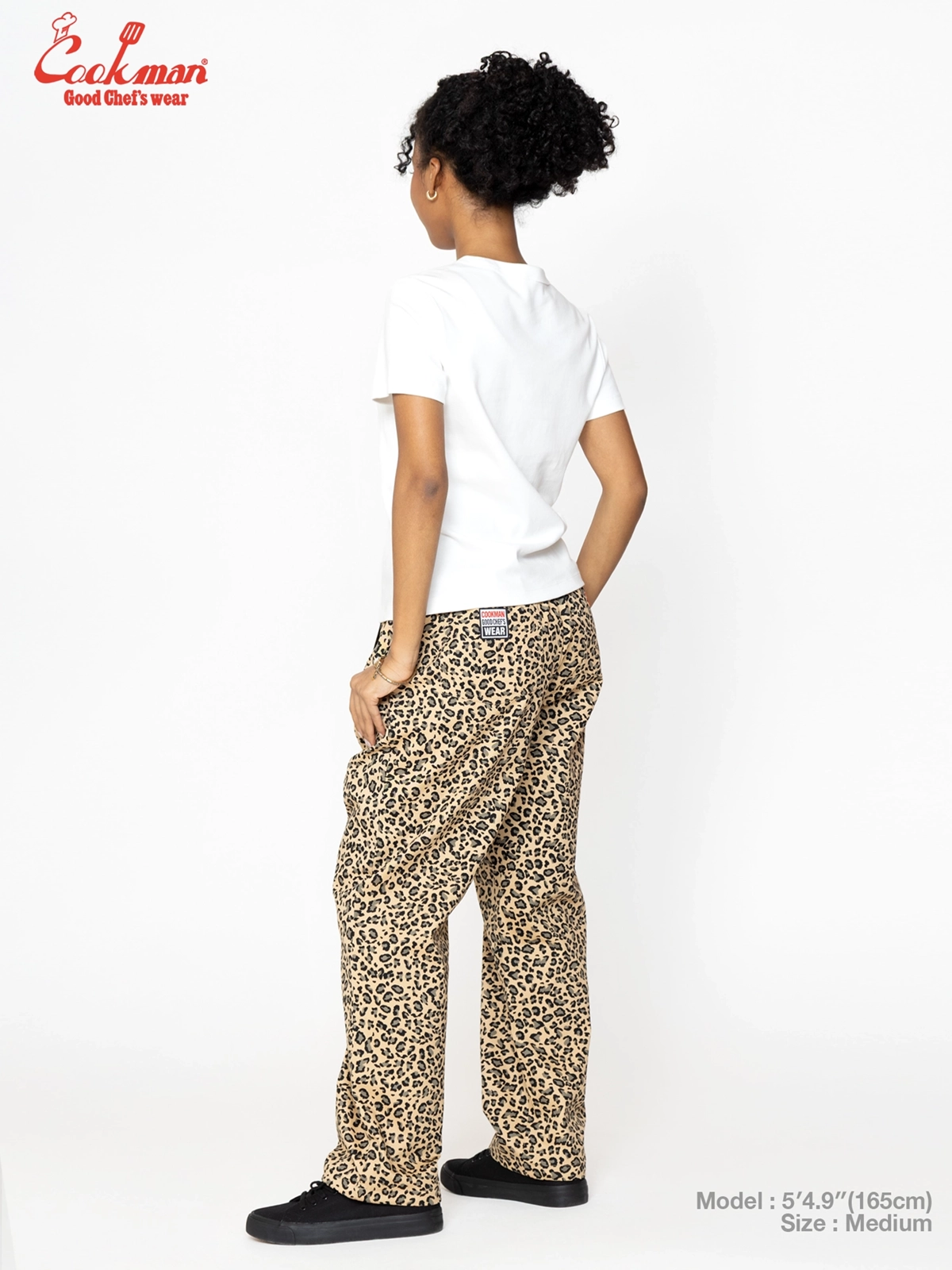 �����եѥ�� Chef Pants Semiwide Black Belt Vision Leopard Beige