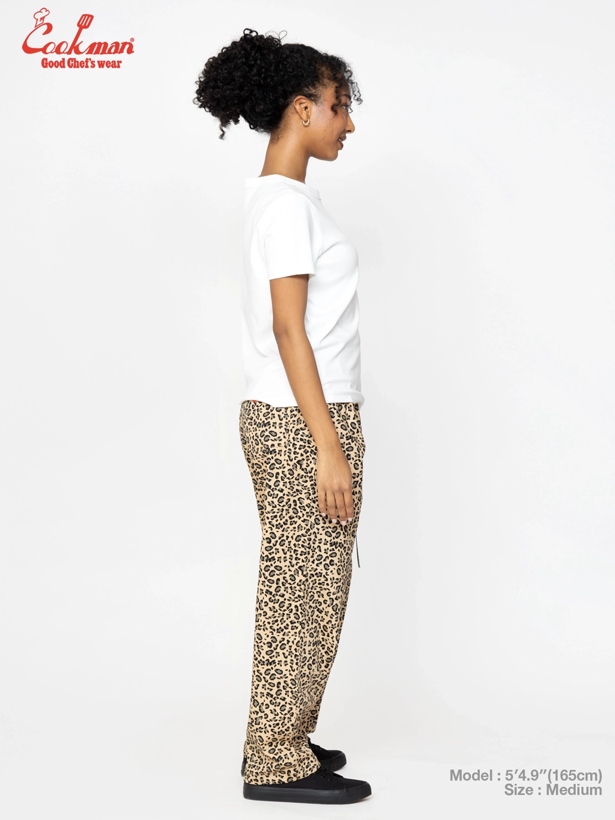 �����եѥ�� Chef Pants Semiwide Black Belt Vision Leopard Beige