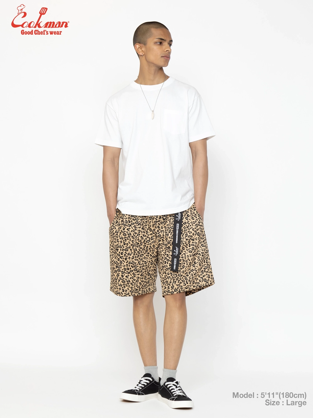 �����եѥ�� Chef Pants Short Black Belt Vision Leopard Beige