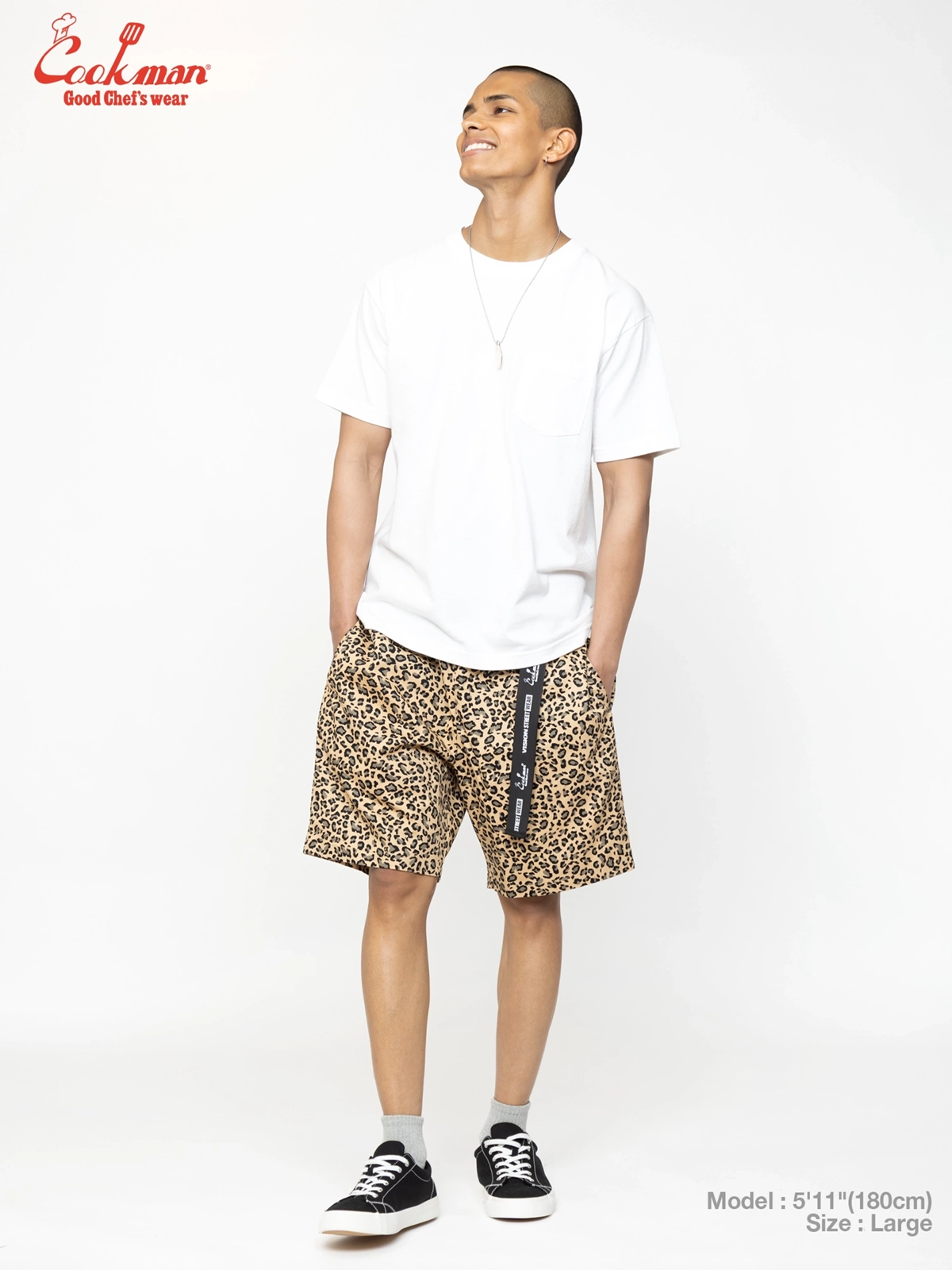 �����եѥ�� Chef Pants Short Black Belt Vision Leopard Beige