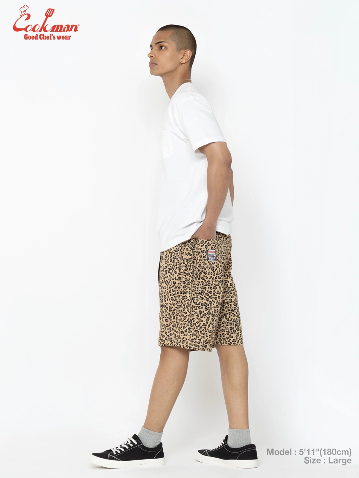 �����եѥ�� Chef Pants Short Black Belt Vision Leopard Beige