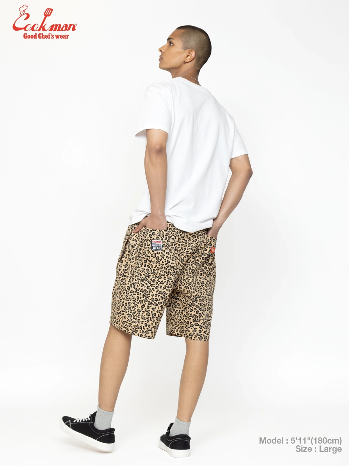 �����եѥ�� Chef Pants Short Black Belt Vision Leopard Beige