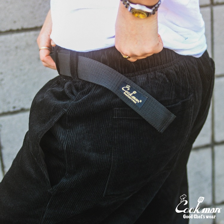 �����եѥ�� Chef Pants SemiwideBlack Belt Corduroy Black