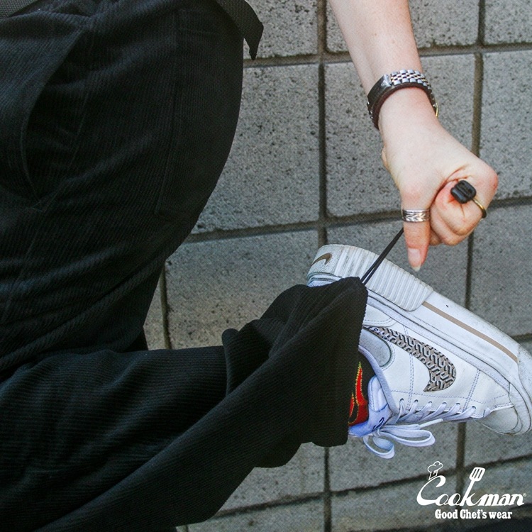 �����եѥ�� Chef Pants SemiwideBlack Belt Corduroy Black