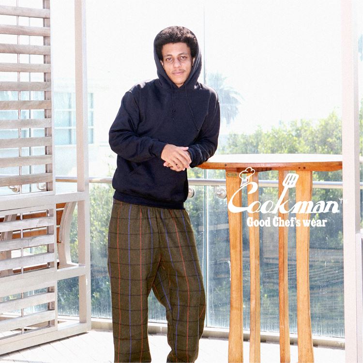 եѥ Chef Pants Wool Mix Check Olive Green