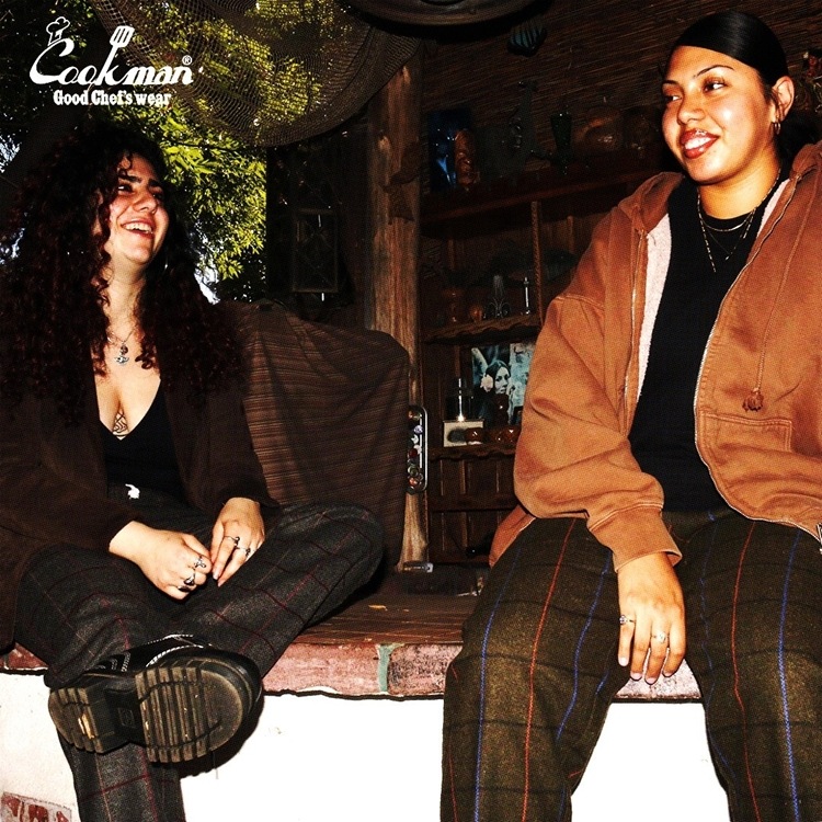 եѥ Chef Pants Wool Mix Check Olive Green