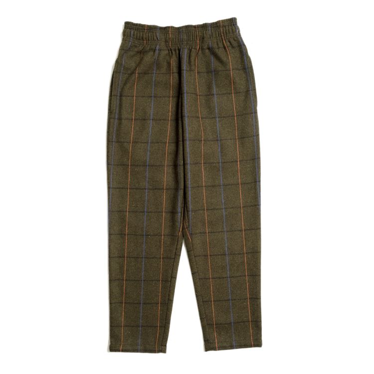 եѥ Chef Pants Wool Mix Check Olive Green
