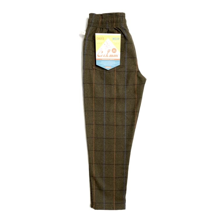 եѥ Chef Pants Wool Mix Check Olive Green