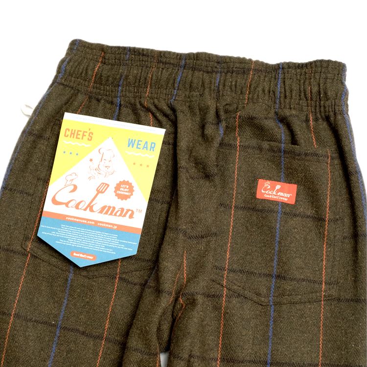 եѥ Chef Pants Wool Mix Check Olive Green