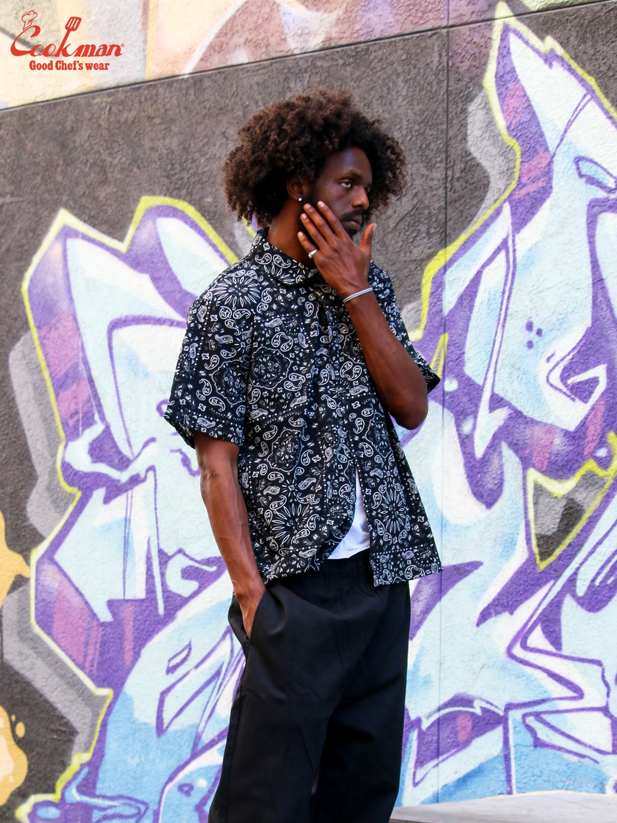 �������� Work Shirts Short Sleeve Light Paisley Black