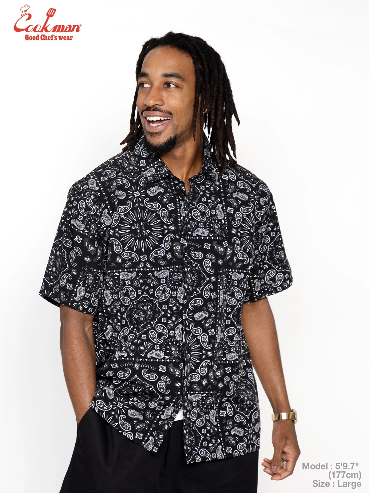 �������� Work Shirts Short Sleeve Light Paisley Black
