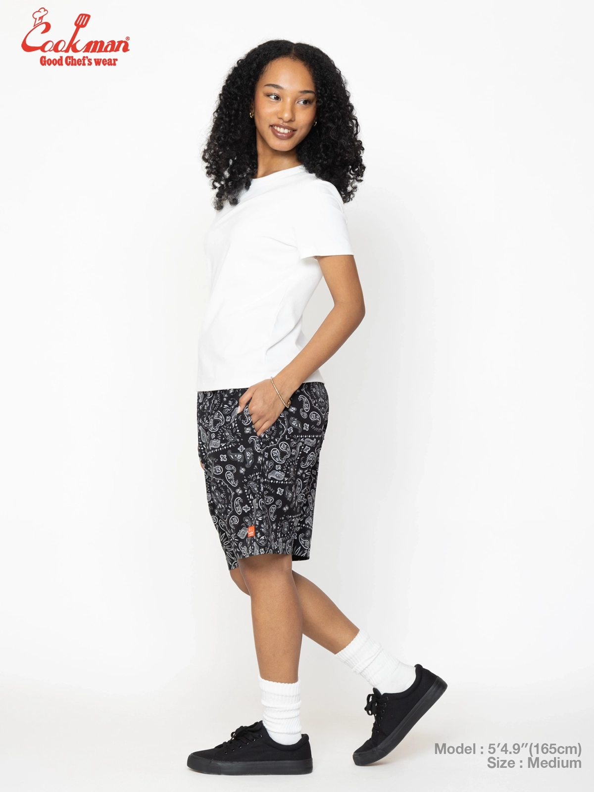 �����եѥ�� Chef Pants Short Light Paisley Black