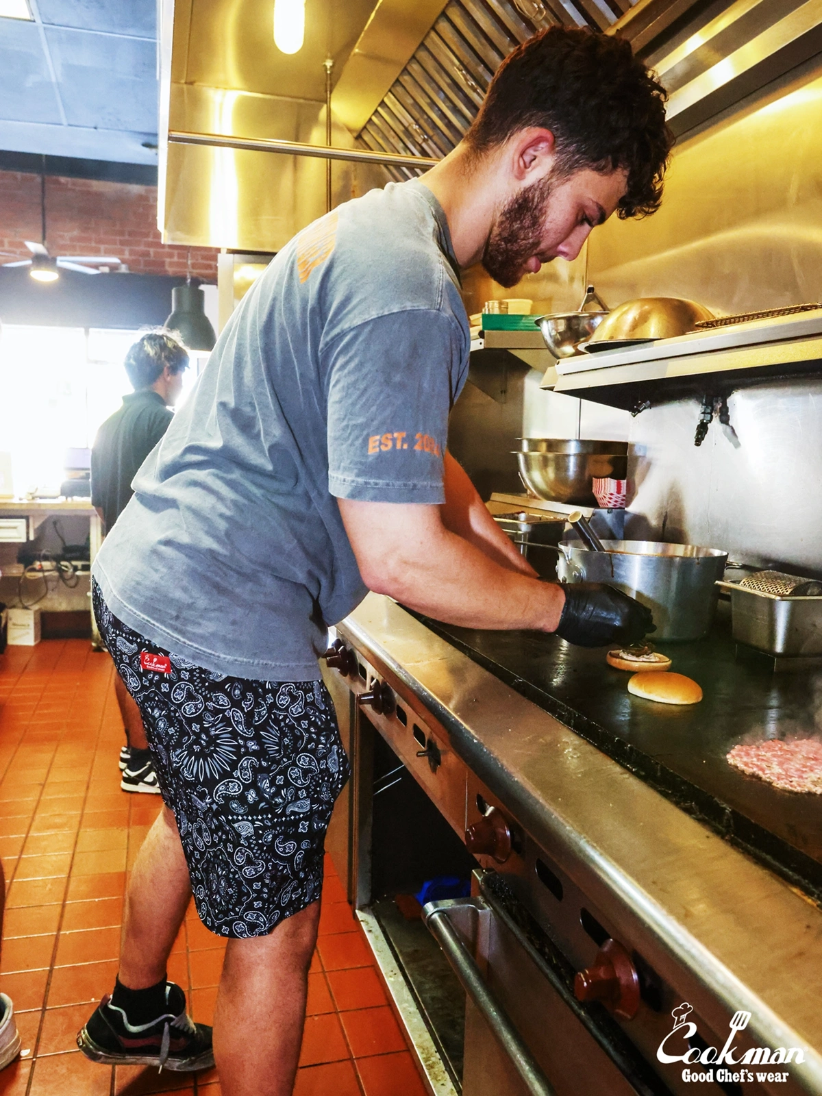 �����եѥ�� Chef Pants Short Light Paisley Black