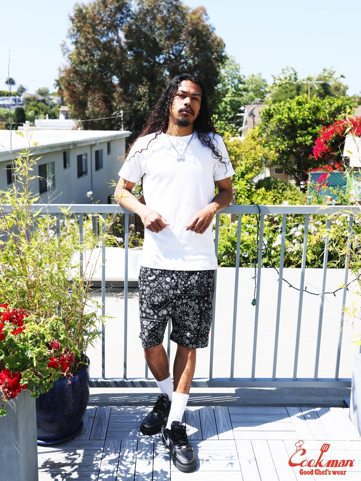 �����եѥ�� Chef Pants Short Light Paisley Black