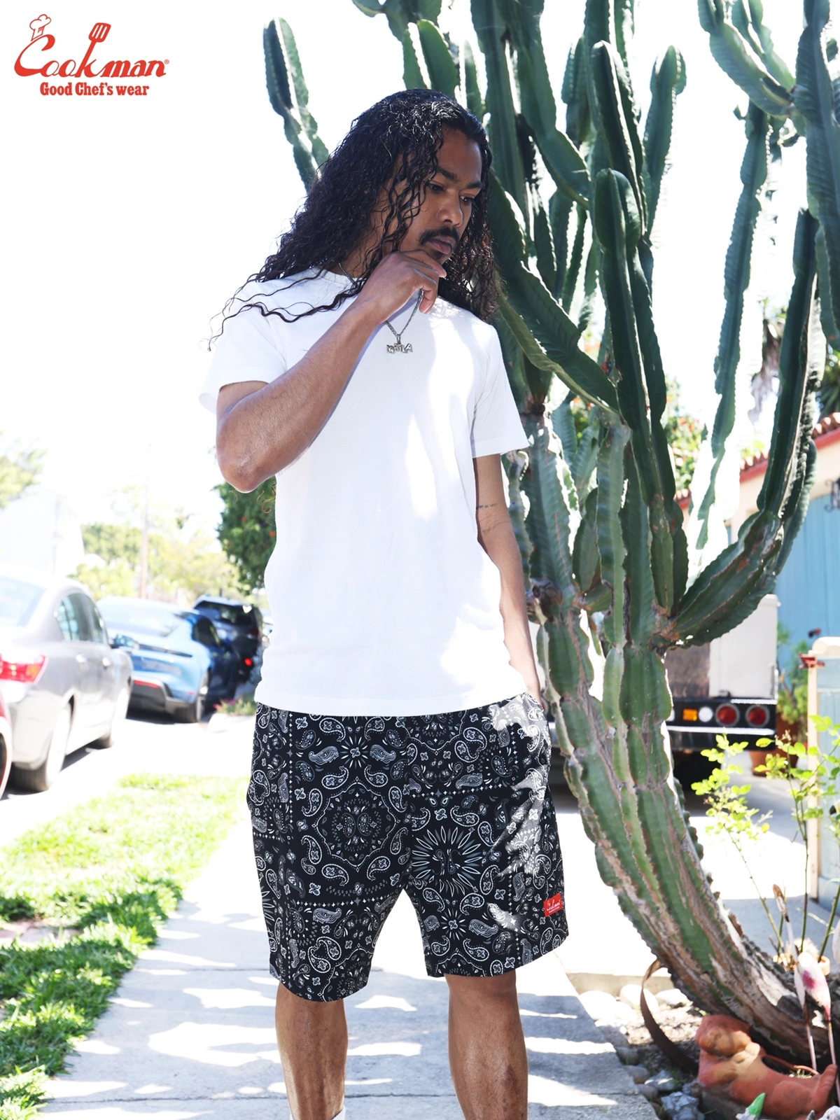 �����եѥ�� Chef Pants Short Light Paisley Black