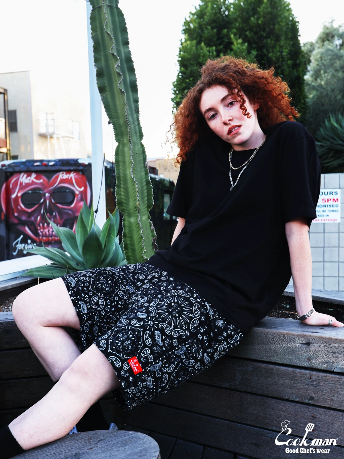 �����եѥ�� Chef Pants Short Light Paisley Black