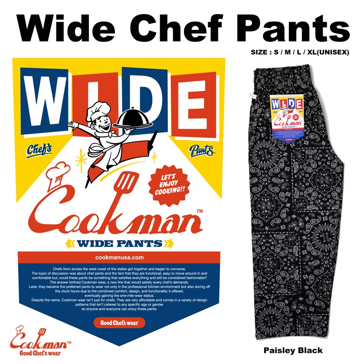 磻ɥեѥ Wide Chef Pants Paisley Black