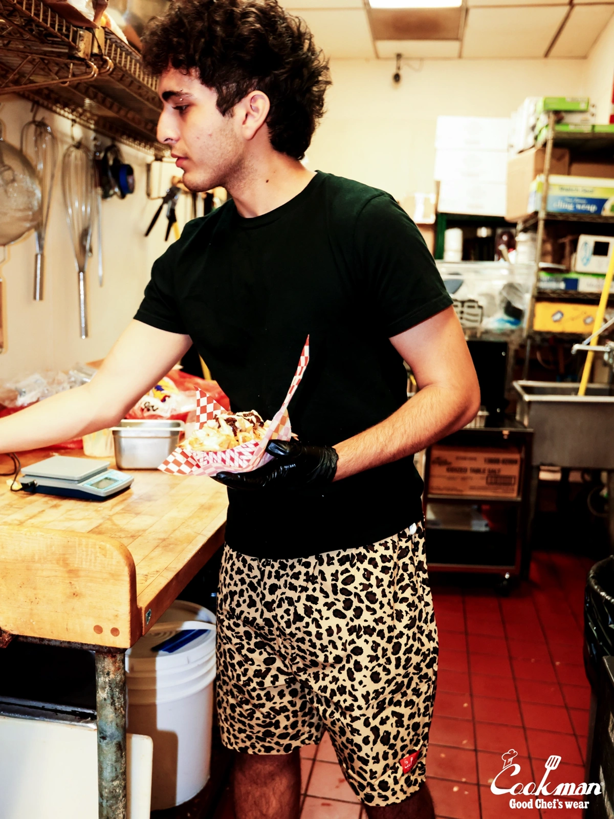 �����եѥ�� Chef Pants Short Light Leopard Beige