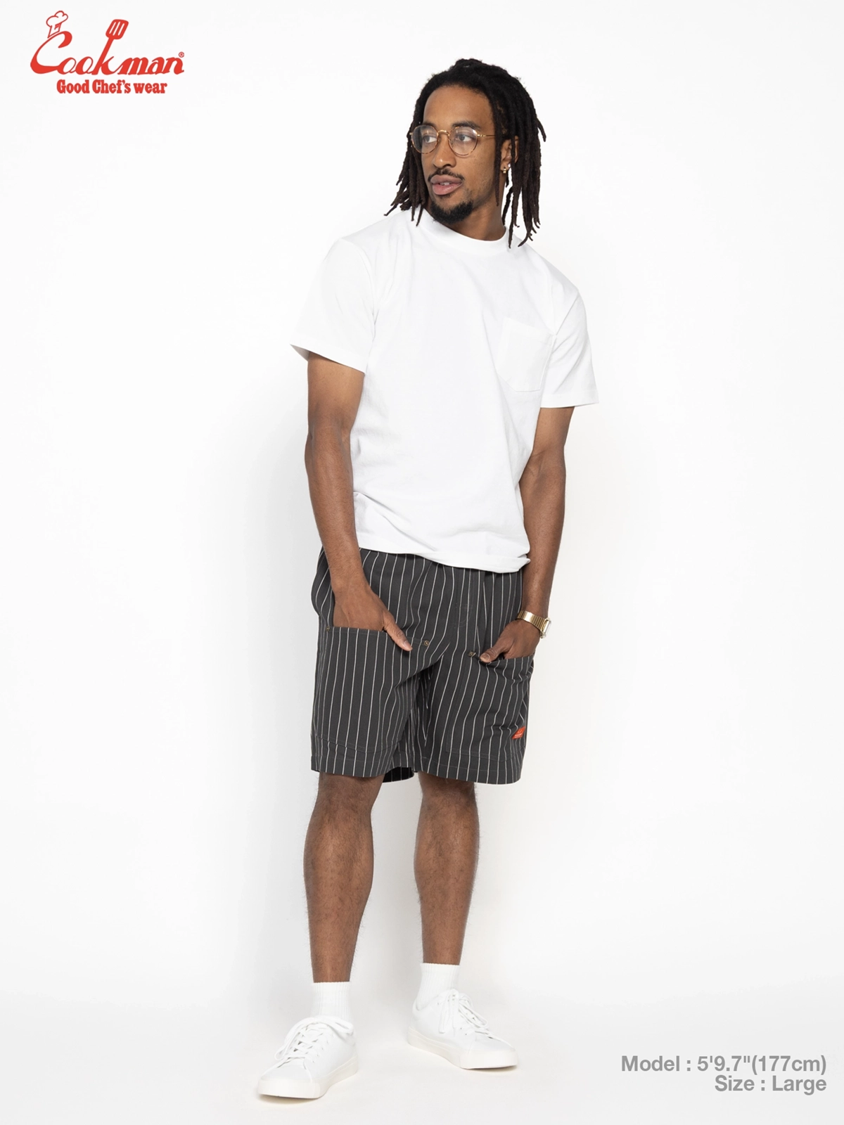 �����եѥ�� Chef Pants Short Front Pocket Herringbone Stripe Charcoal