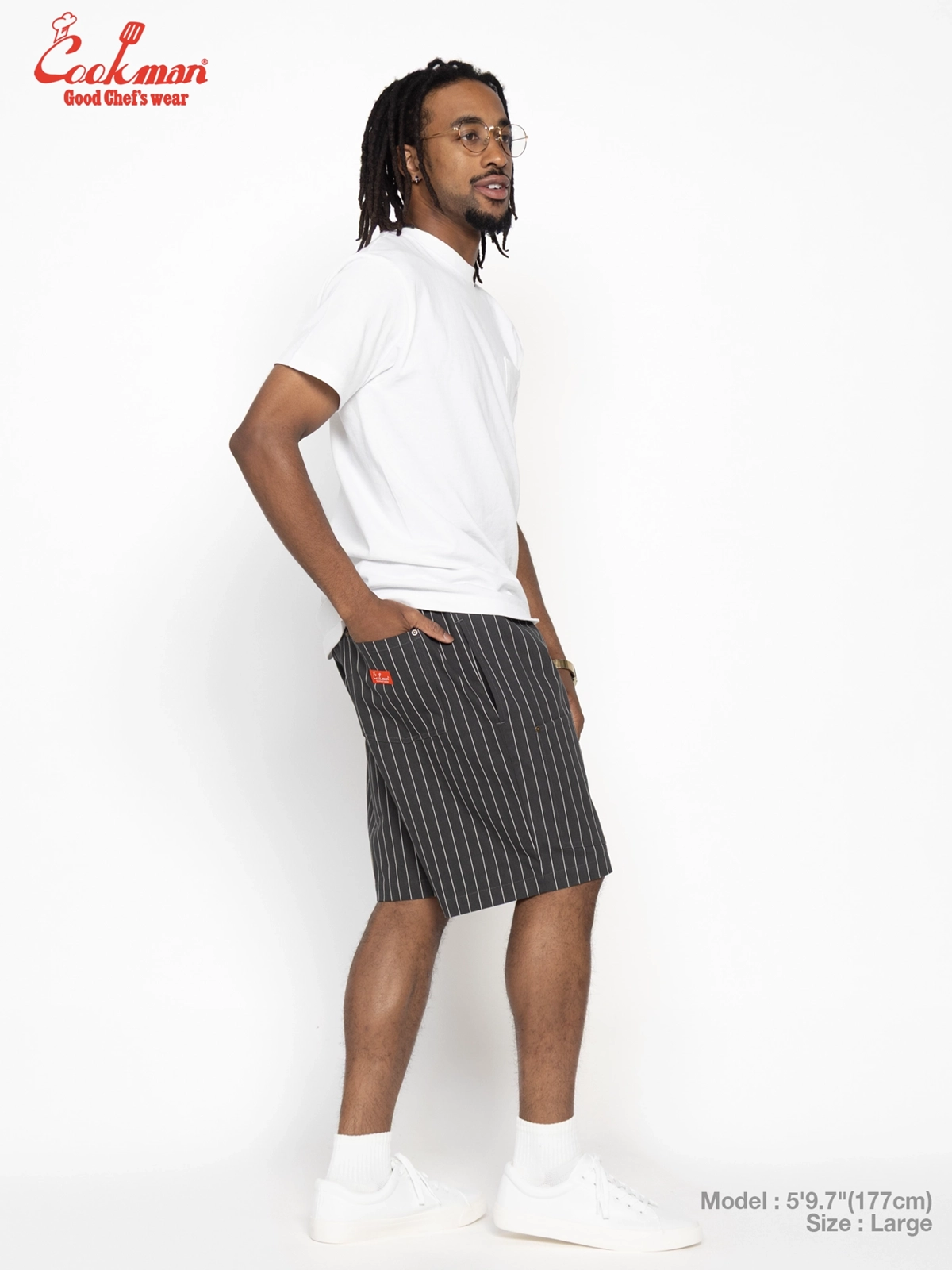 �����եѥ�� Chef Pants Short Front Pocket Herringbone Stripe Charcoal