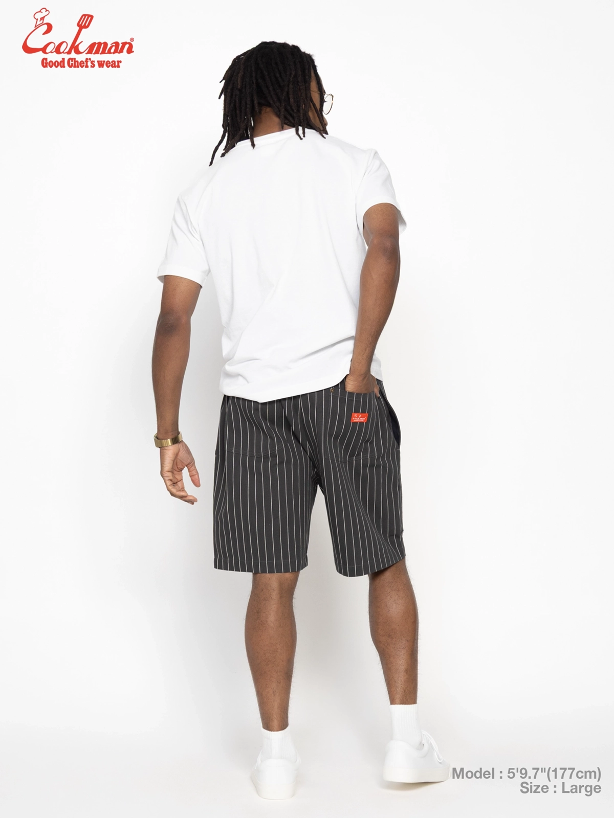 �����եѥ�� Chef Pants Short Front Pocket Herringbone Stripe Charcoal