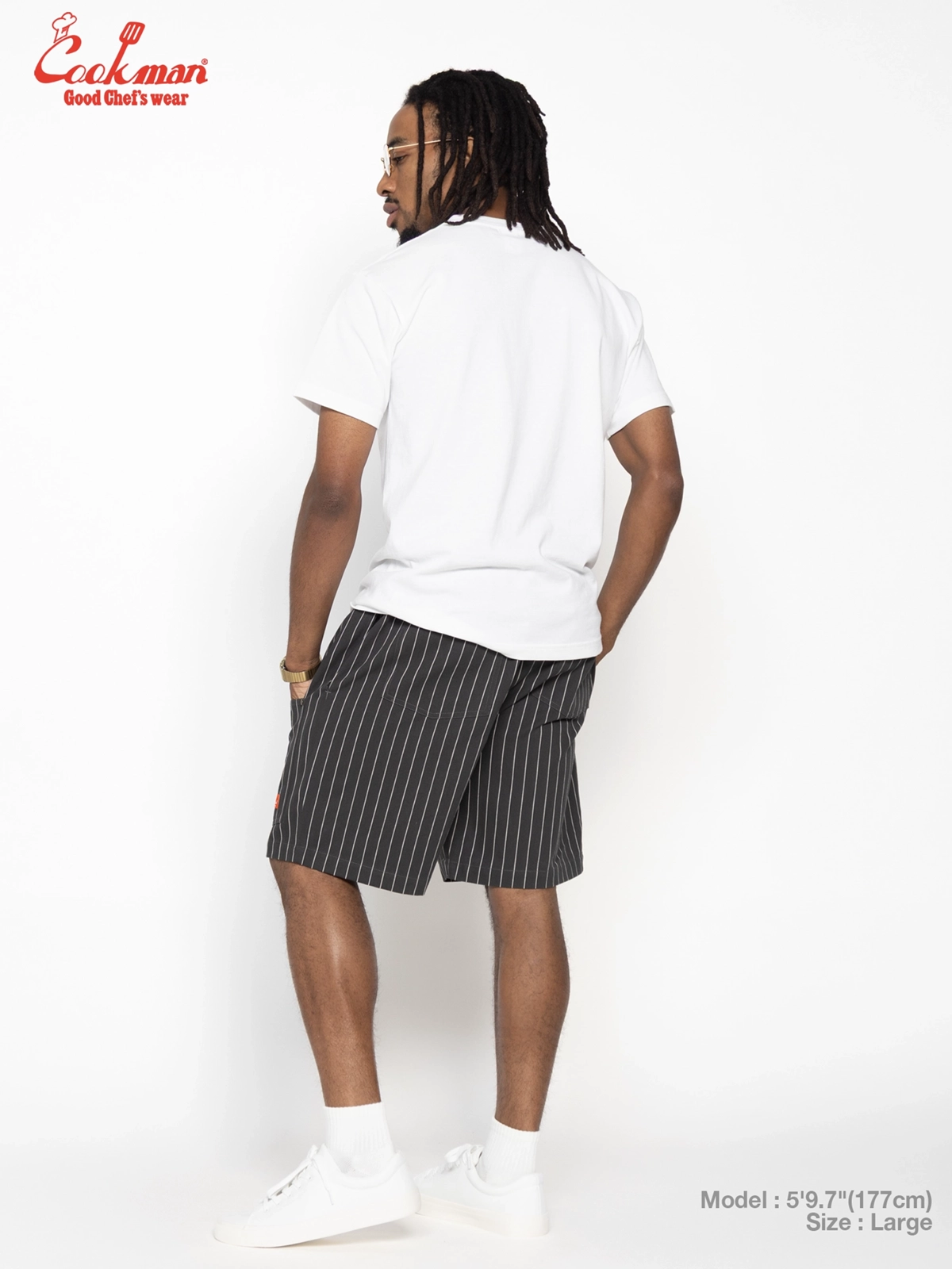 �����եѥ�� Chef Pants Short Front Pocket Herringbone Stripe Charcoal