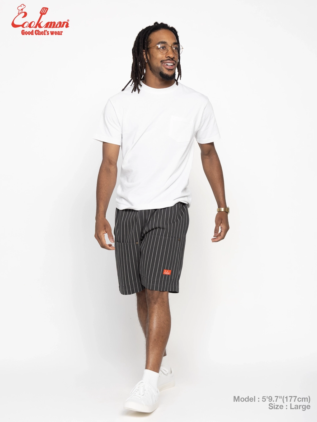 �����եѥ�� Chef Pants Short Front Pocket Herringbone Stripe Charcoal