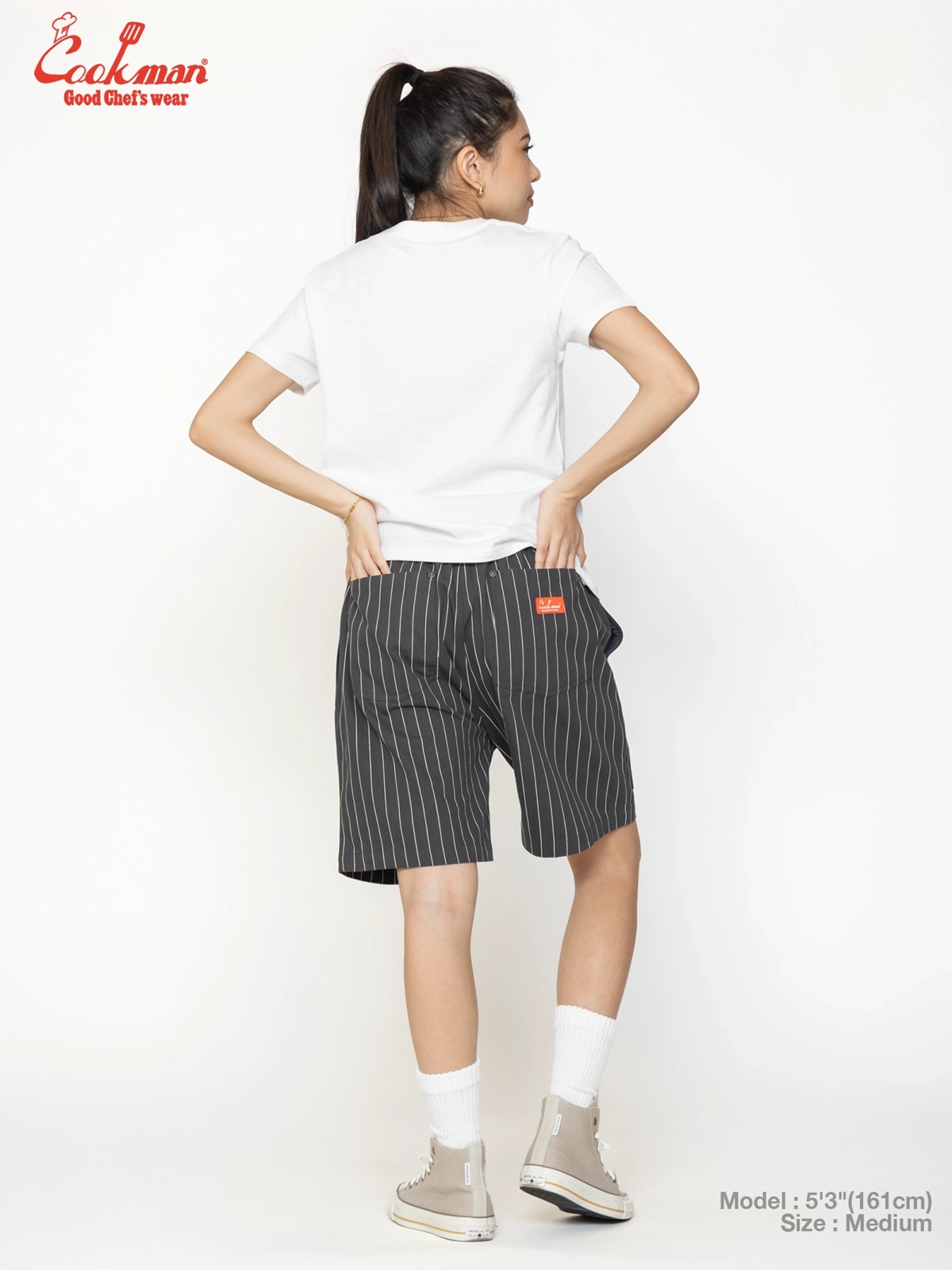 �����եѥ�� Chef Pants Short Front Pocket Herringbone Stripe Charcoal