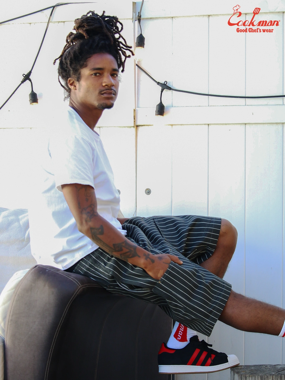 �����եѥ�� Chef Pants Short Front Pocket Herringbone Stripe Charcoal