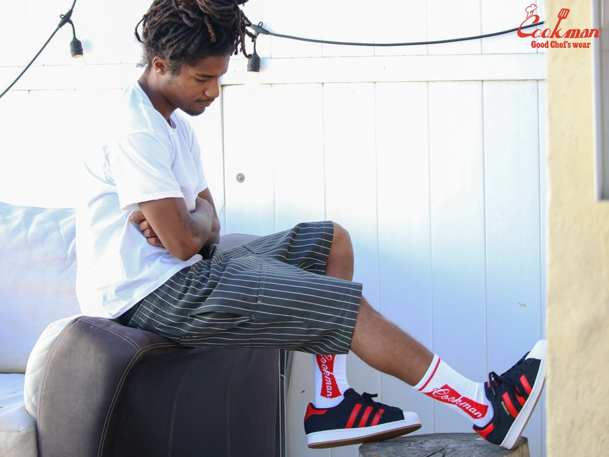 �����եѥ�� Chef Pants Short Front Pocket Herringbone Stripe Charcoal