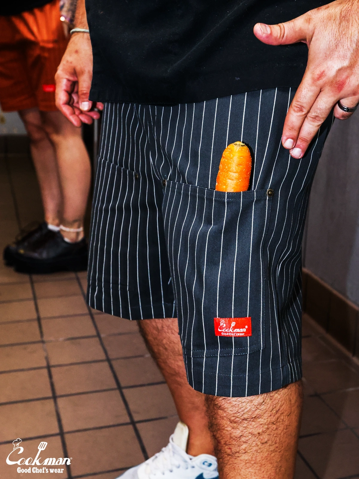 �����եѥ�� Chef Pants Short Front Pocket Herringbone Stripe Charcoal