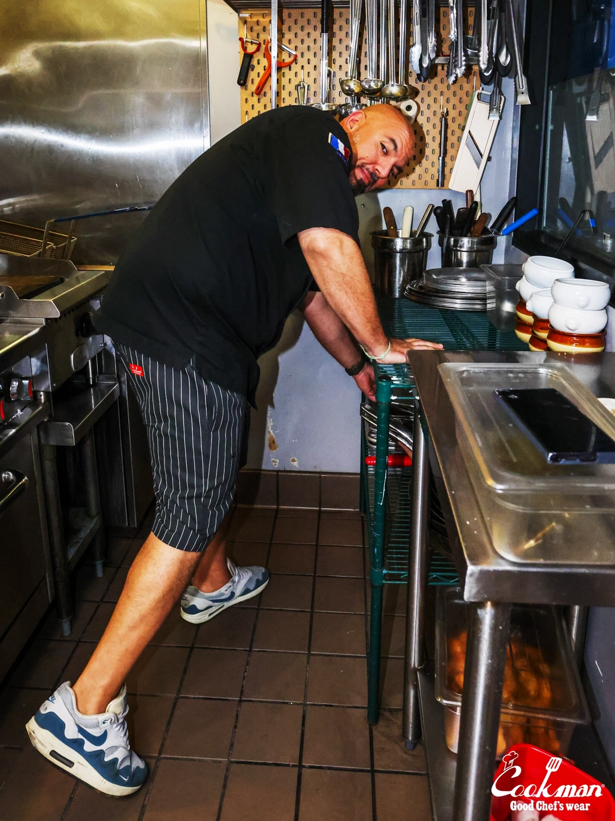 �����եѥ�� Chef Pants Short Front Pocket Herringbone Stripe Charcoal