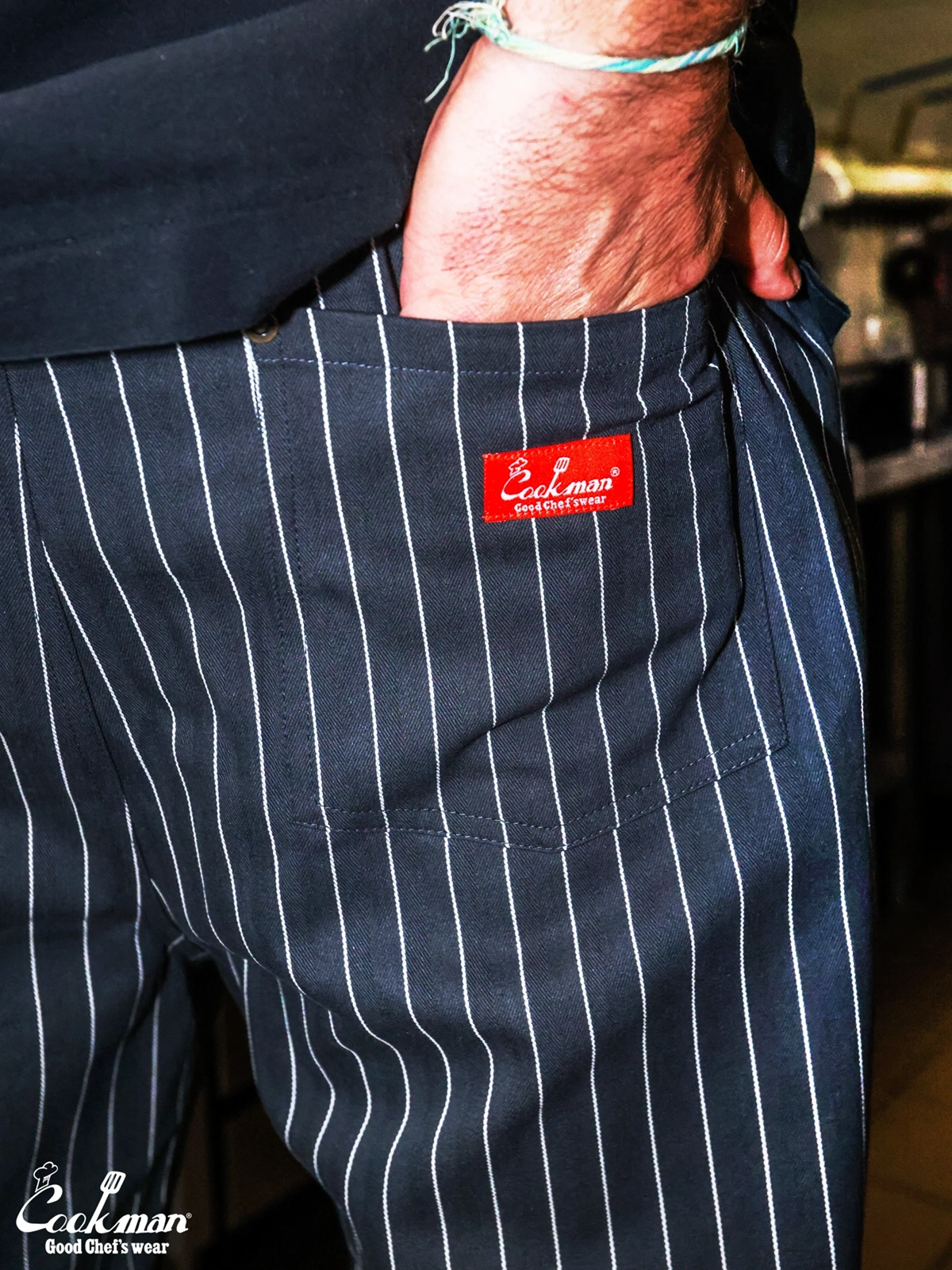 �����եѥ�� Chef Pants Short Front Pocket Herringbone Stripe Charcoal
