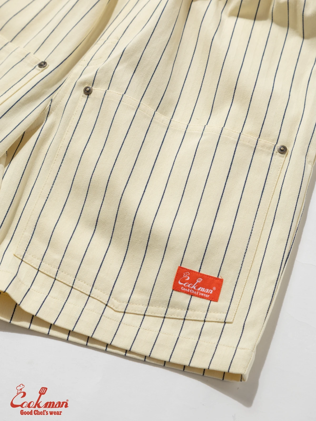�����եѥ�� Chef Pants Short Front Pocket Herringbone Stripe Cream