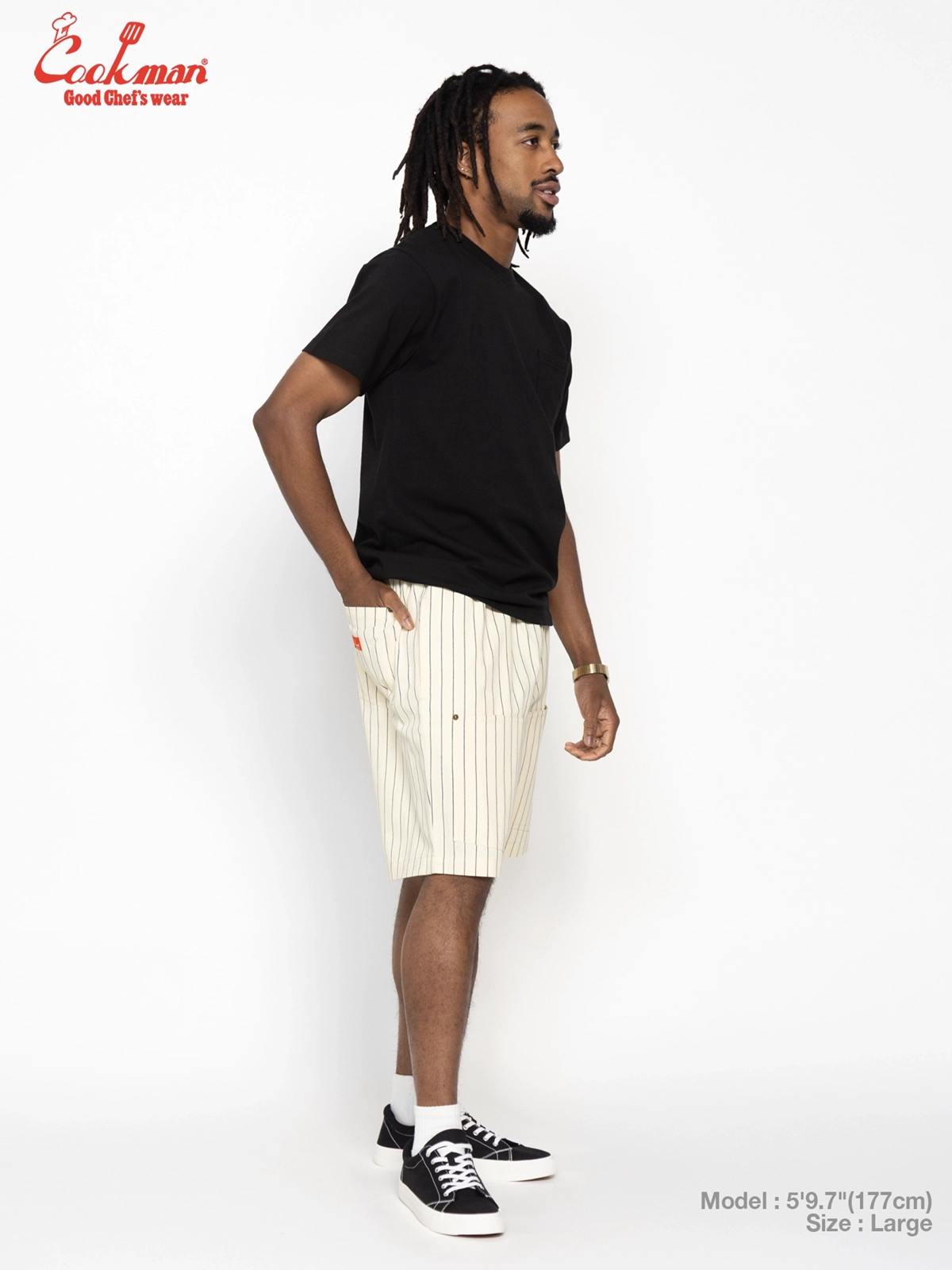 �����եѥ�� Chef Pants Short Front Pocket Herringbone Stripe Cream