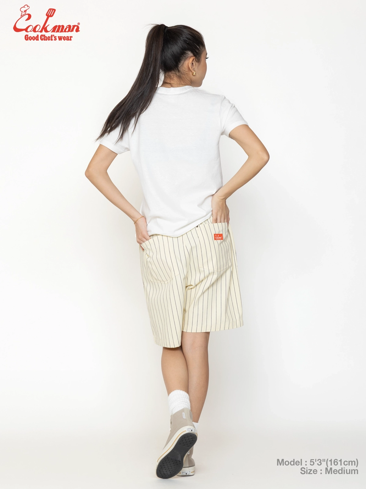 �����եѥ�� Chef Pants Short Front Pocket Herringbone Stripe Cream