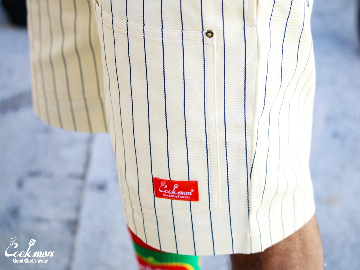 �����եѥ�� Chef Pants Short Front Pocket Herringbone Stripe Cream