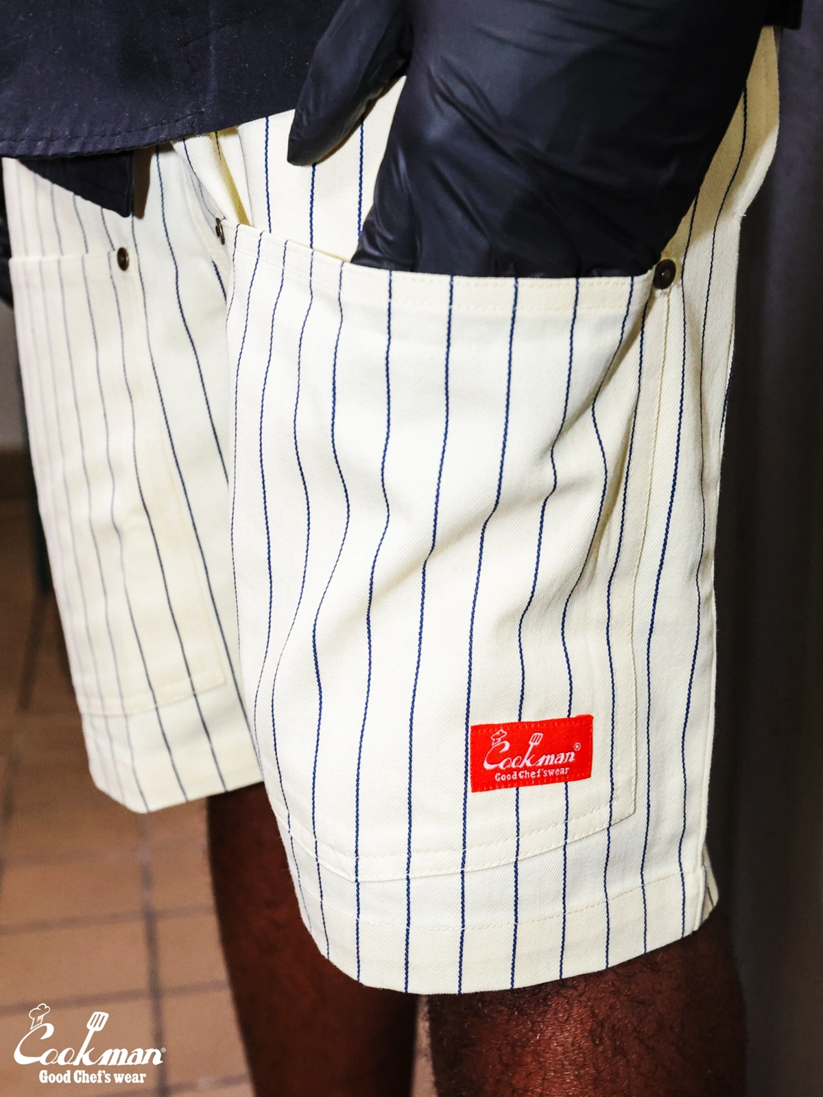 �����եѥ�� Chef Pants Short Front Pocket Herringbone Stripe Cream