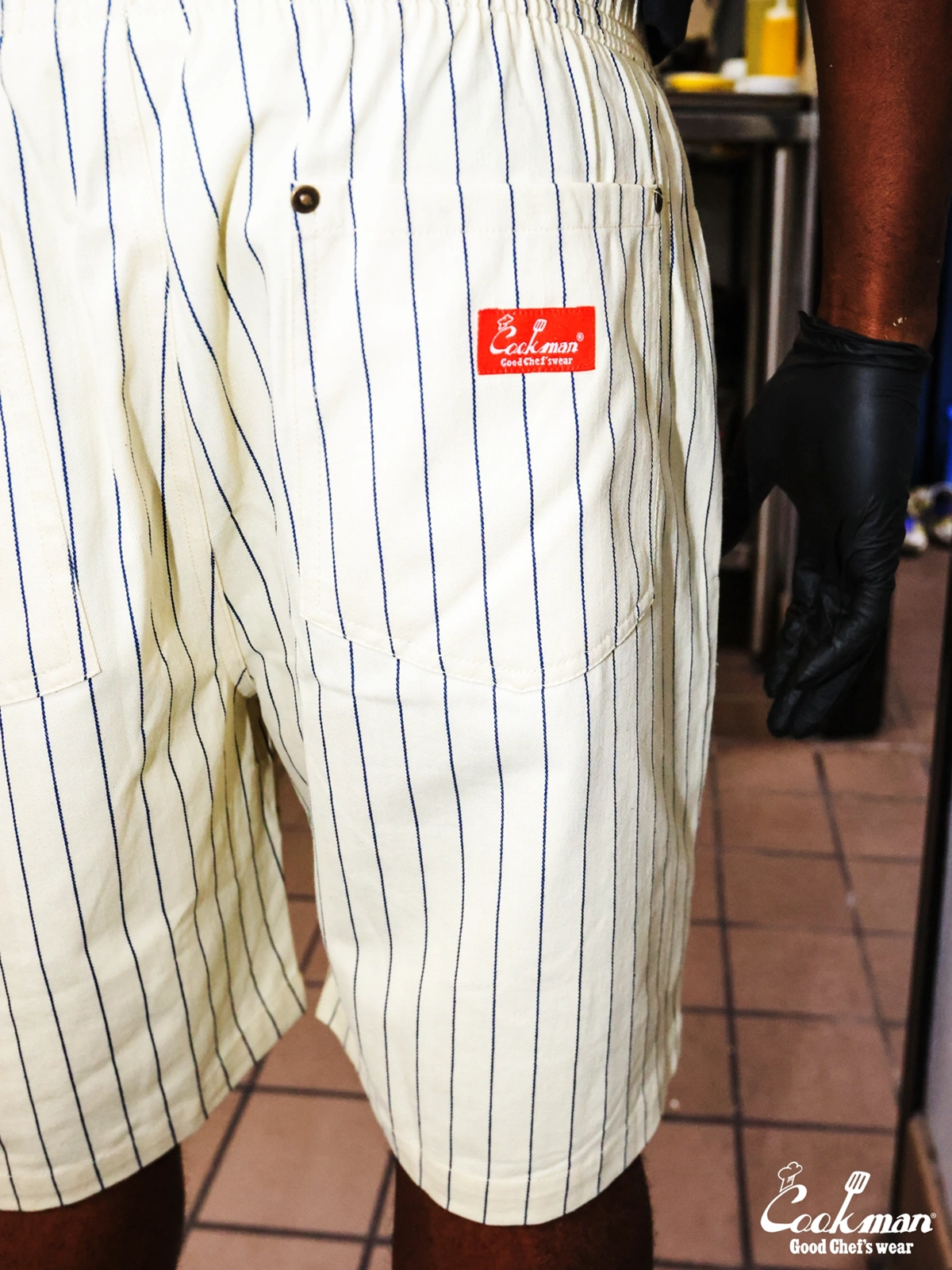 �����եѥ�� Chef Pants Short Front Pocket Herringbone Stripe Cream