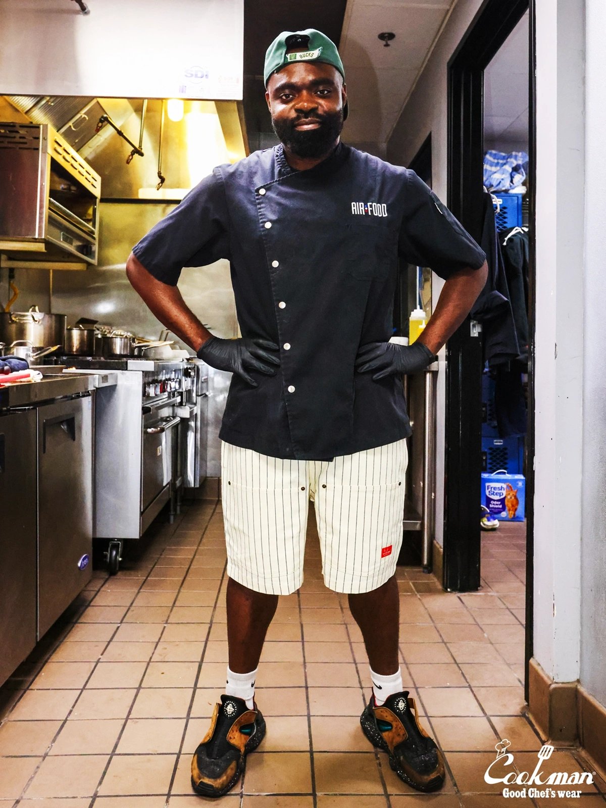 �����եѥ�� Chef Pants Short Front Pocket Herringbone Stripe Cream