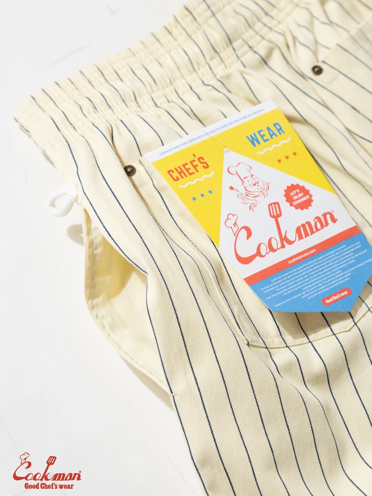 �����եѥ�� Chef Pants Short Front Pocket Herringbone Stripe Cream