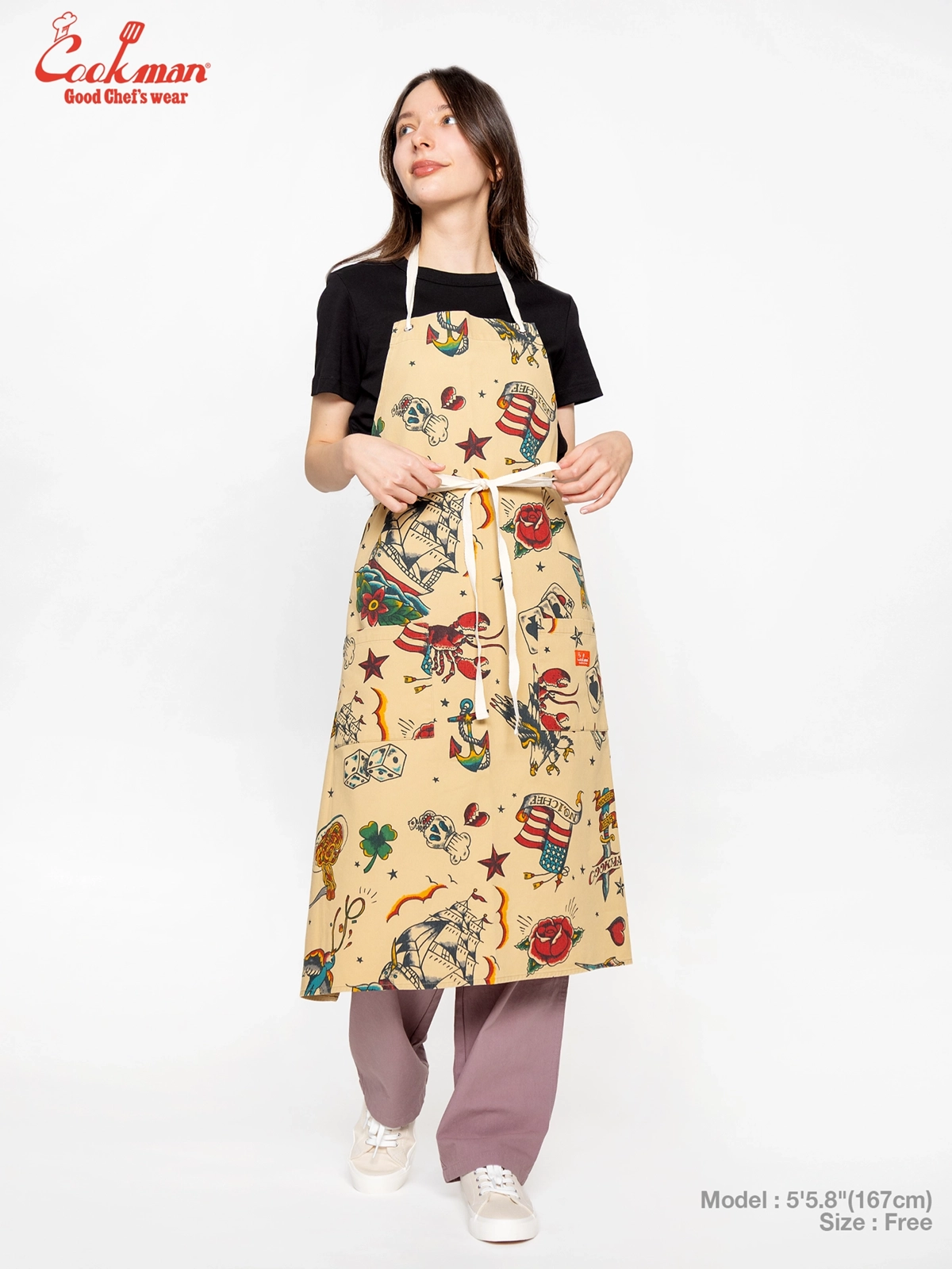 ���󥰥��ץ��� Long Apron Old Tattoo Beige