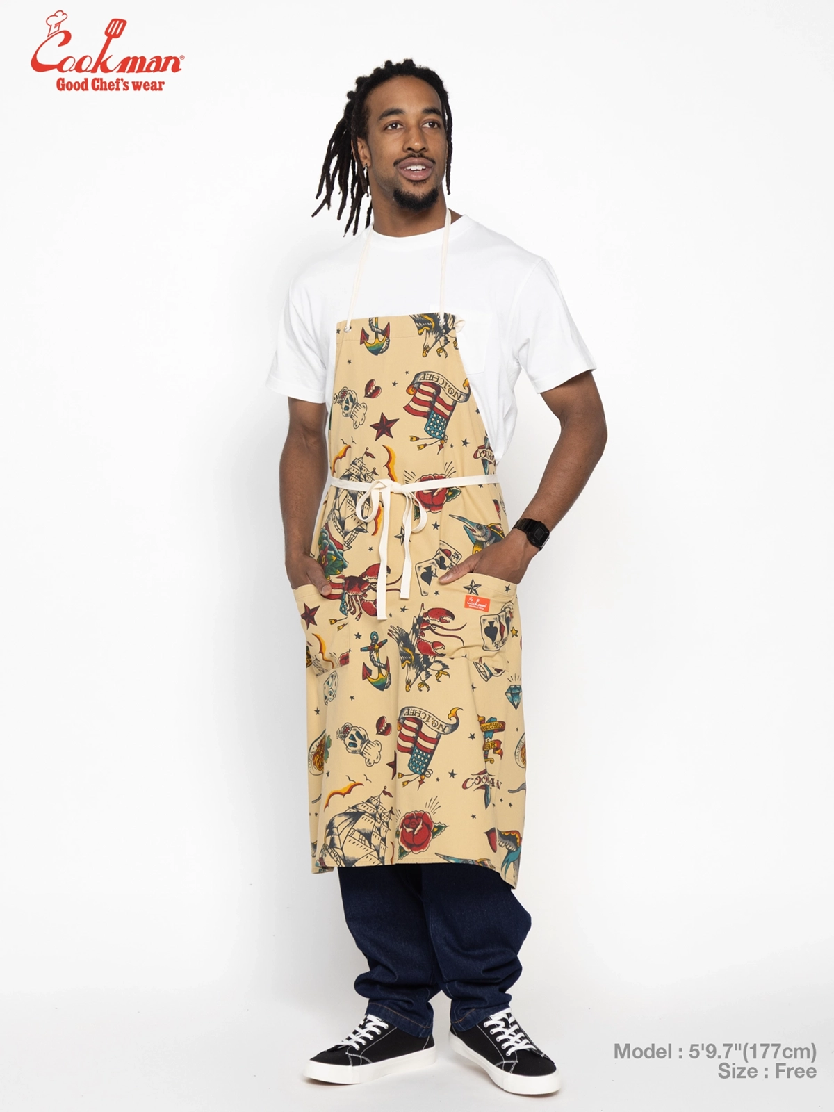 ���󥰥��ץ��� Long Apron Old Tattoo Beige
